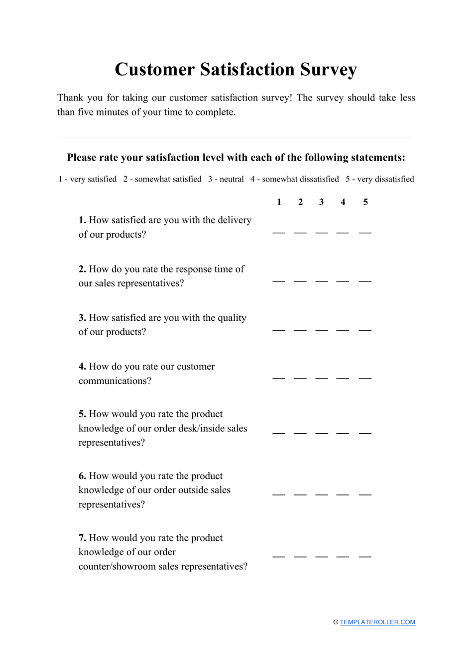 Customer Satisfaction Survey Template, Page 1