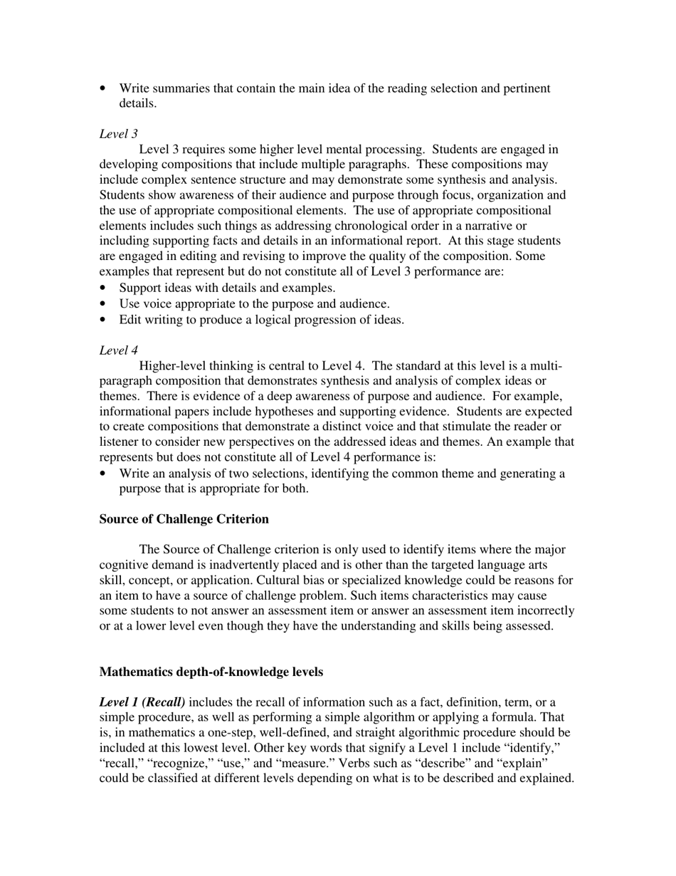 Depth-Of-Knowledge Levels for Four Content Areas - Norman L. Webb, Page 3