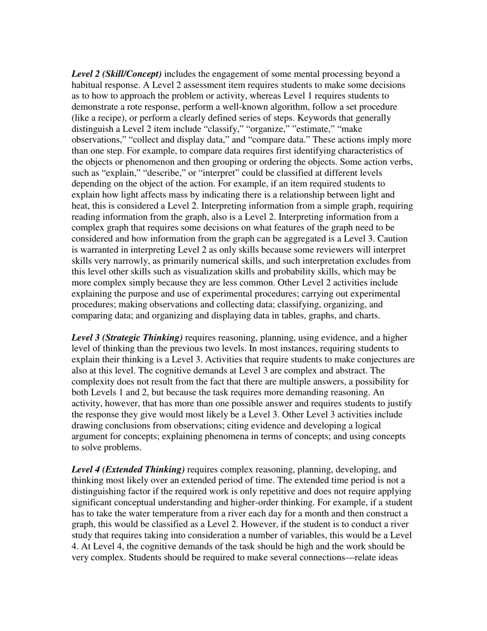 Depth-Of-Knowledge Levels for Four Content Areas - Norman L. Webb, Page 4