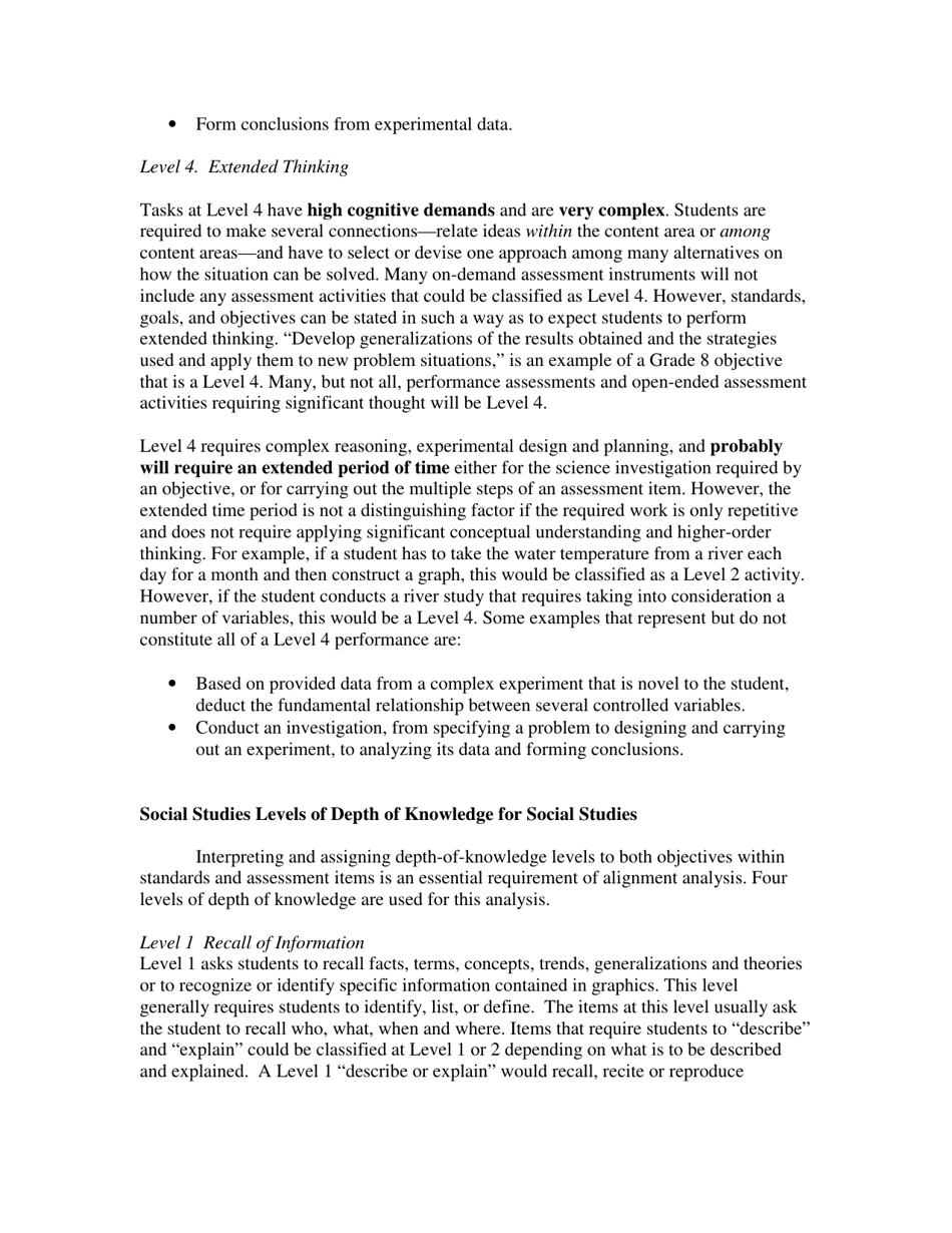 Depth-Of-Knowledge Levels for Four Content Areas - Norman L. Webb, Page 7