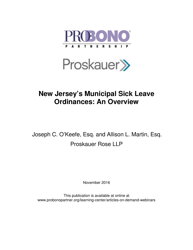 New Jersey&#039;s Municipal Sick Leave Ordinances: an Overview - Joseph C. O&#039;keefe, Esq. and Allison L. Martin, Esq. Proskauer Rose Llp