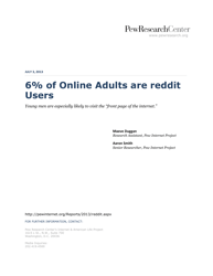 Document preview: 6% of Online Adults Are Reddit Users - Pew Research Center