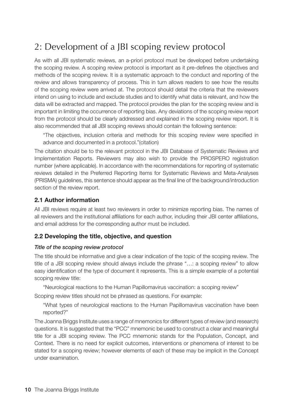 Methodology for Jbi Scoping Reviews - the Joanna Briggs Institute, Page 10