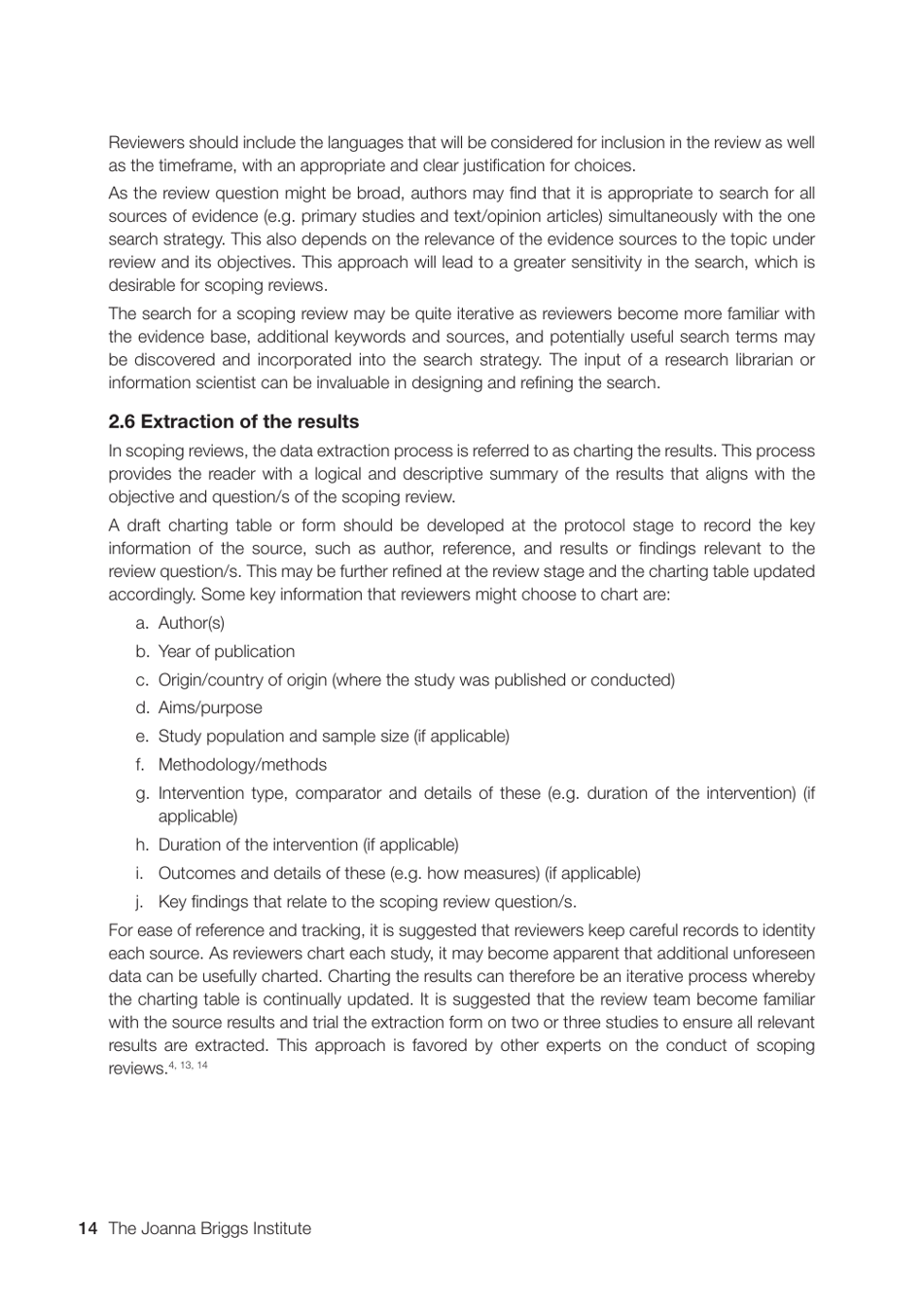 Methodology for Jbi Scoping Reviews - the Joanna Briggs Institute, Page 14