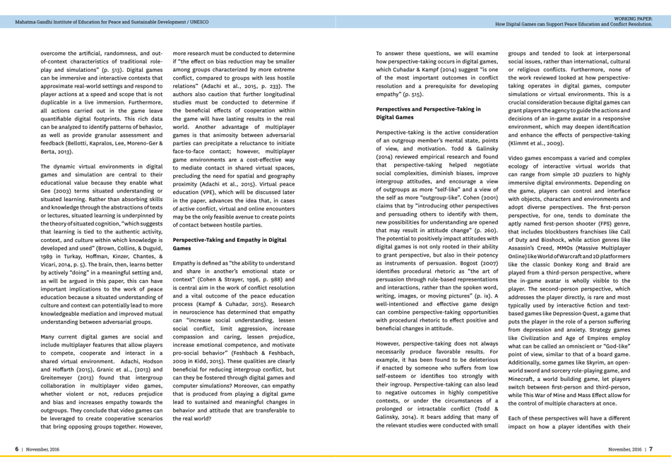 Empathy, Perspective and Complicity: How Digital Games Can Support Peace Education and Conflict Resolution - Paul Darvasi, York University, Page 5