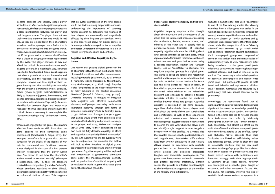 Empathy, Perspective and Complicity: How Digital Games Can Support Peace Education and Conflict Resolution - Paul Darvasi, York University, Page 6