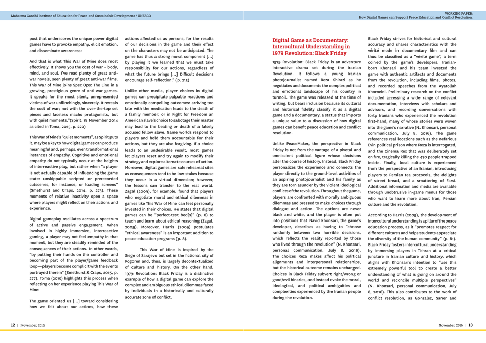 Empathy, Perspective and Complicity: How Digital Games Can Support Peace Education and Conflict Resolution - Paul Darvasi, York University, Page 8