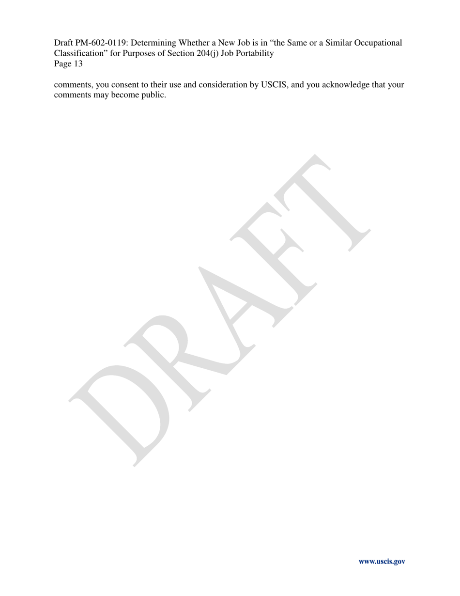 Determining Whether a New Job Is in the Same or a Similar Occupational Classification for Purposes of Section 204(J) Job Portability - Draft Policy Memorandum, Page 13