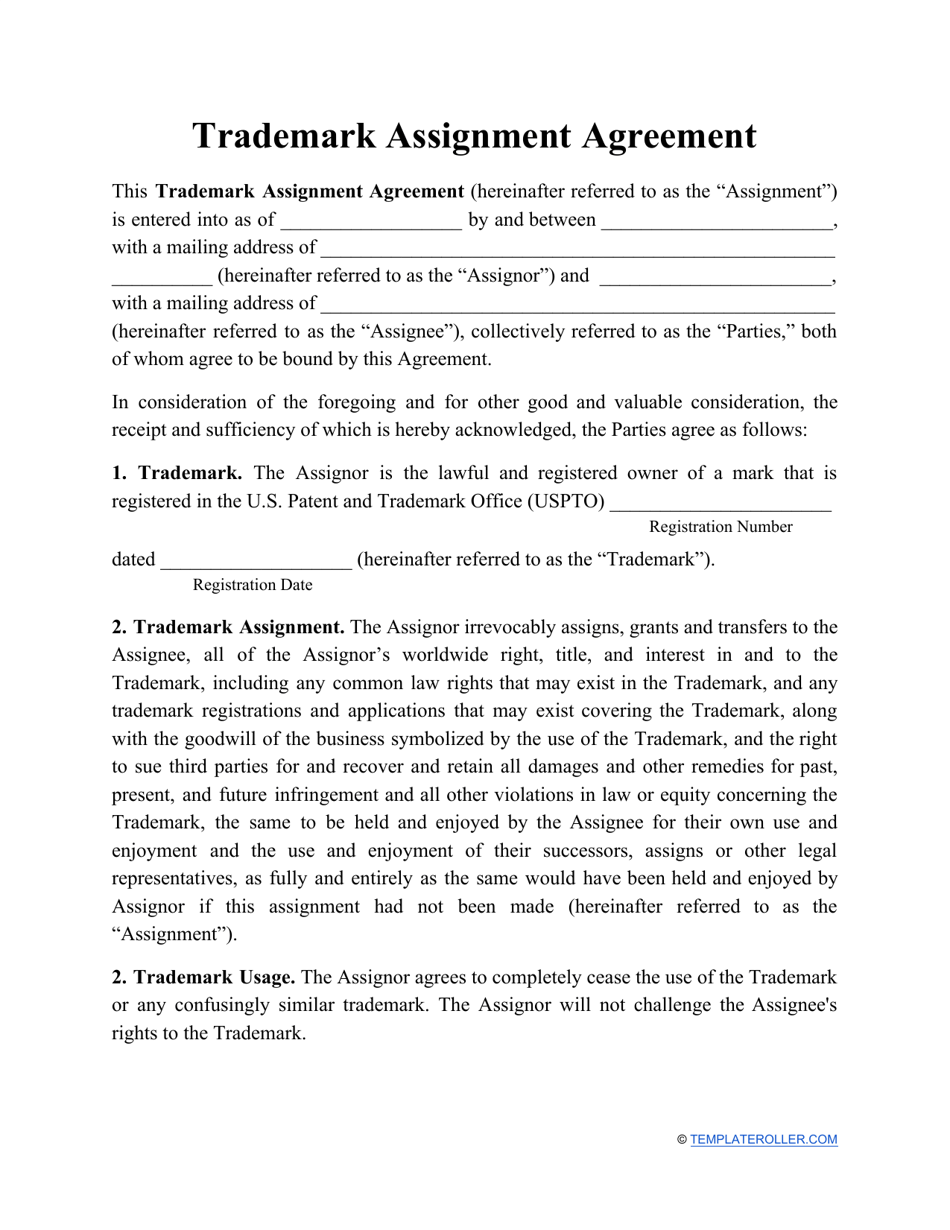 Trademark Assignment Agreement Template, Page 1