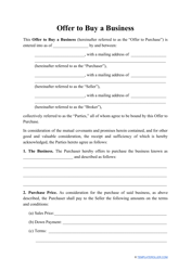 Document preview: Offer to Buy a Business Template