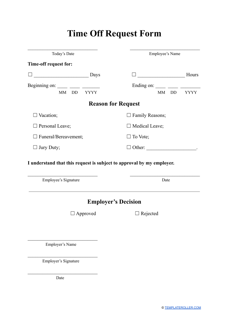 employee time off request form