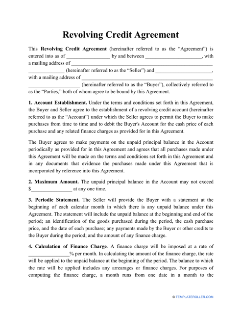 Revolving Credit Agreement Template Download Pdf