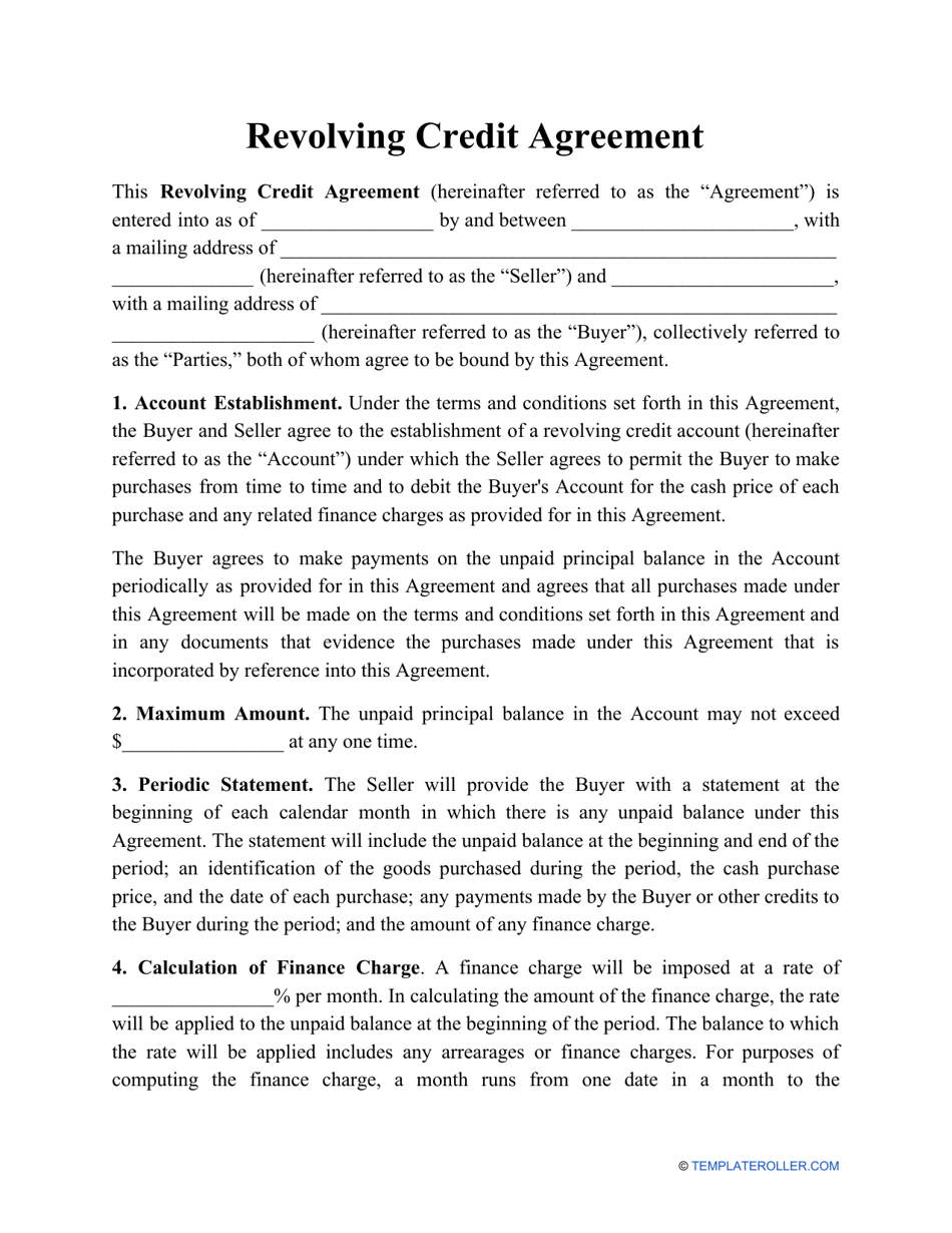 Revolving Credit Agreement Template Download Printable PDF Within credit assignment agreement template