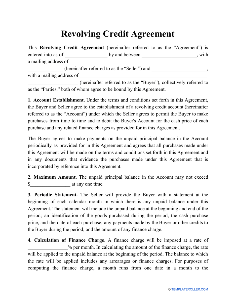 Revolving Credit Agreement Template Download Printable PDF Throughout credit terms agreement template