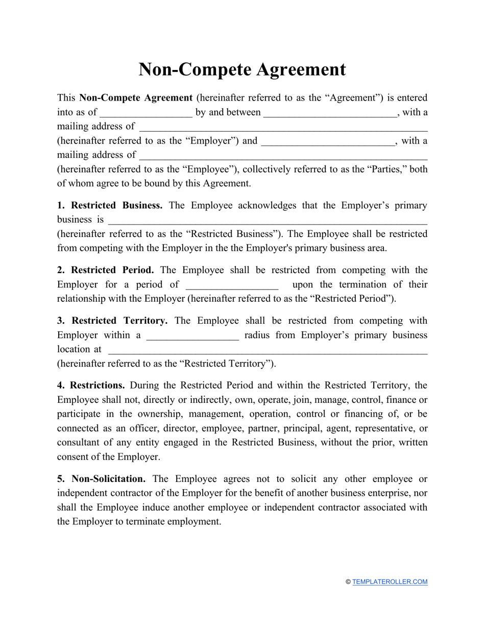 Non-compete Agreement Template, Page 1