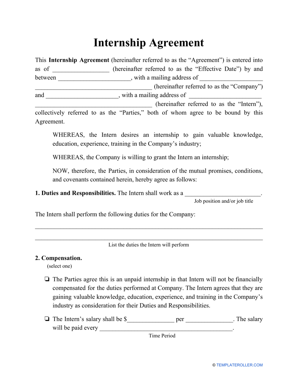 Internship Agreement Template Download Printable PDF  Templateroller With limited warranty agreement template