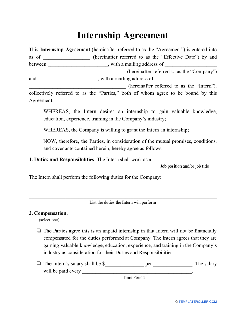 Internship Contract Agreement Template