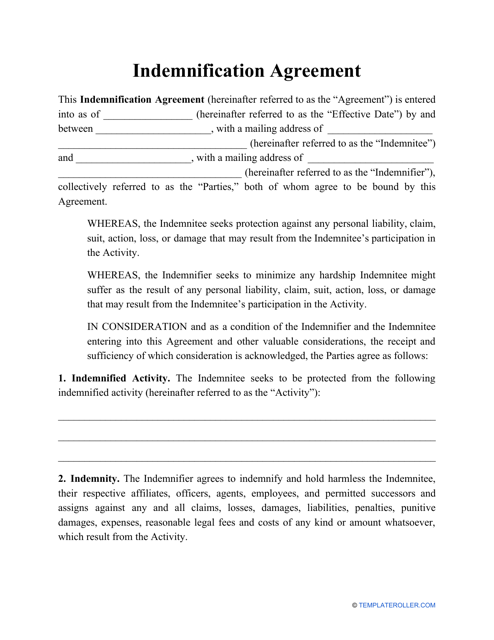 Indemnification Agreement Template Download Pdf