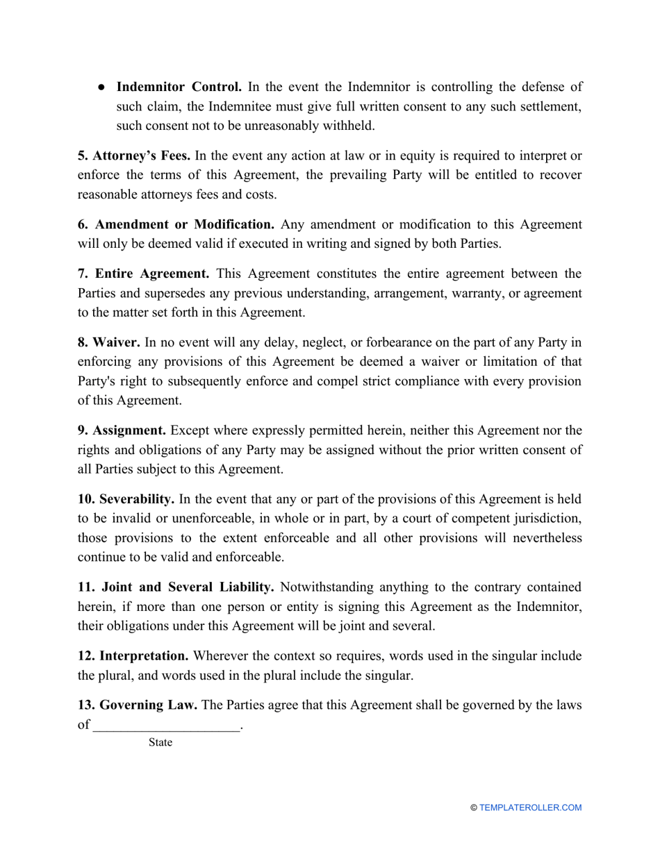 Hold Harmless Agreement Template, Page 2