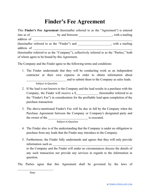 Finder S Fee Agreement Template Download Printable Pdf Templateroller