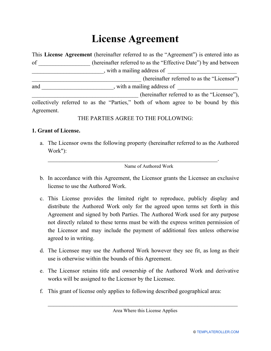 License Agreement Template, Page 1