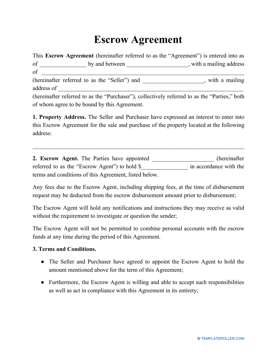 Escrow Agreement Template, Page 1