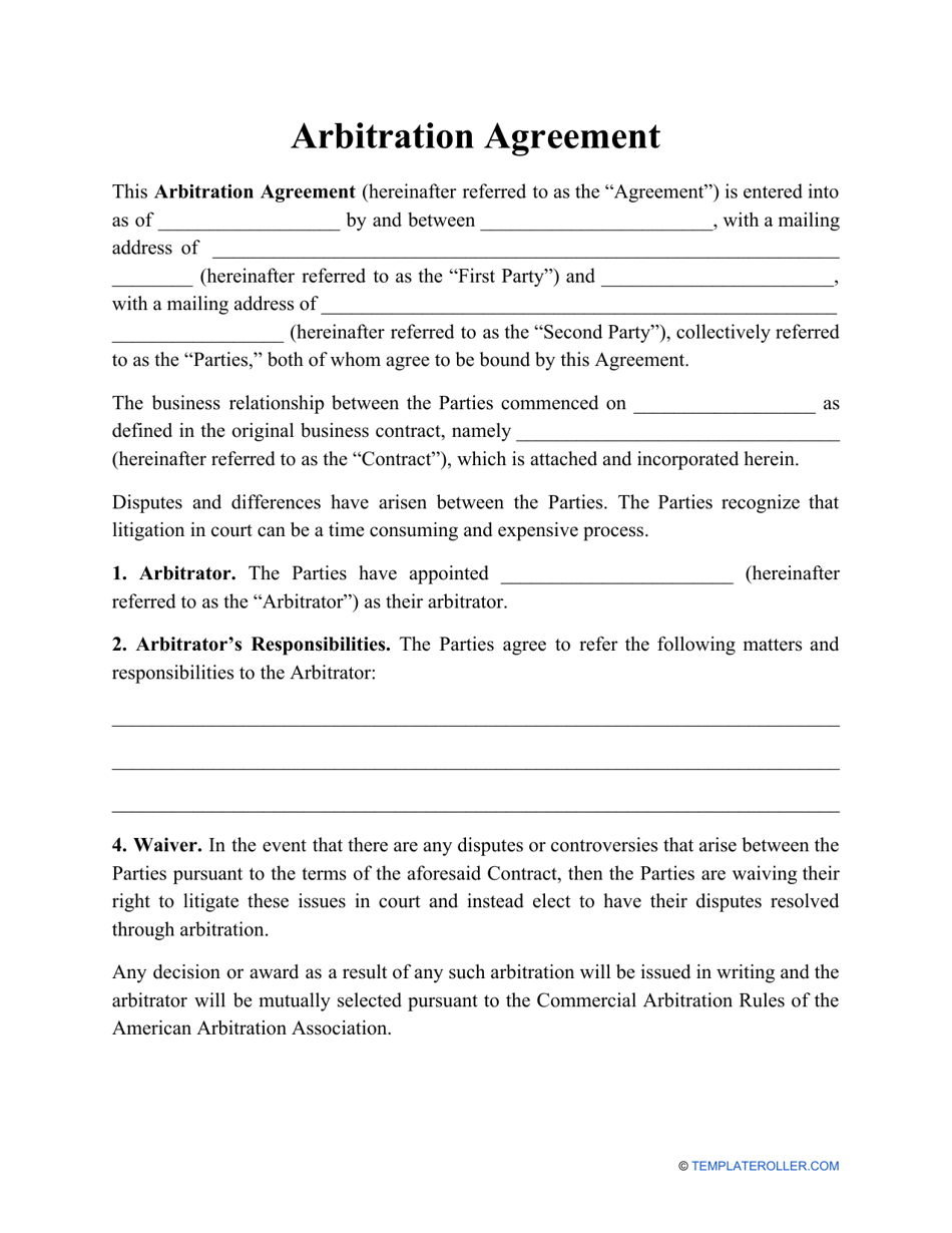 Arbitration Agreement Template, Page 1