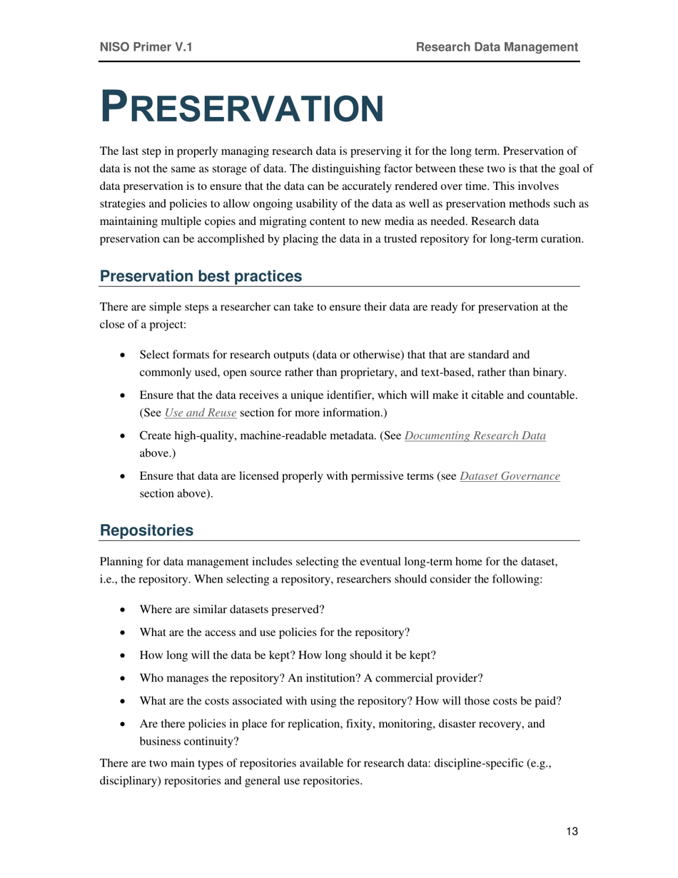 Research Data Management - National Information Standards Organization (Niso), Page 17