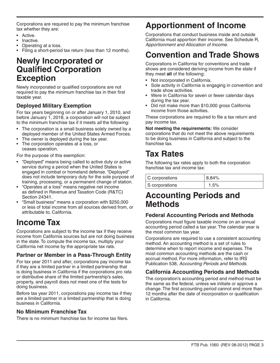 Ftb Publication 1060 - Guide for Corporations Starting Business in California - California, Page 3