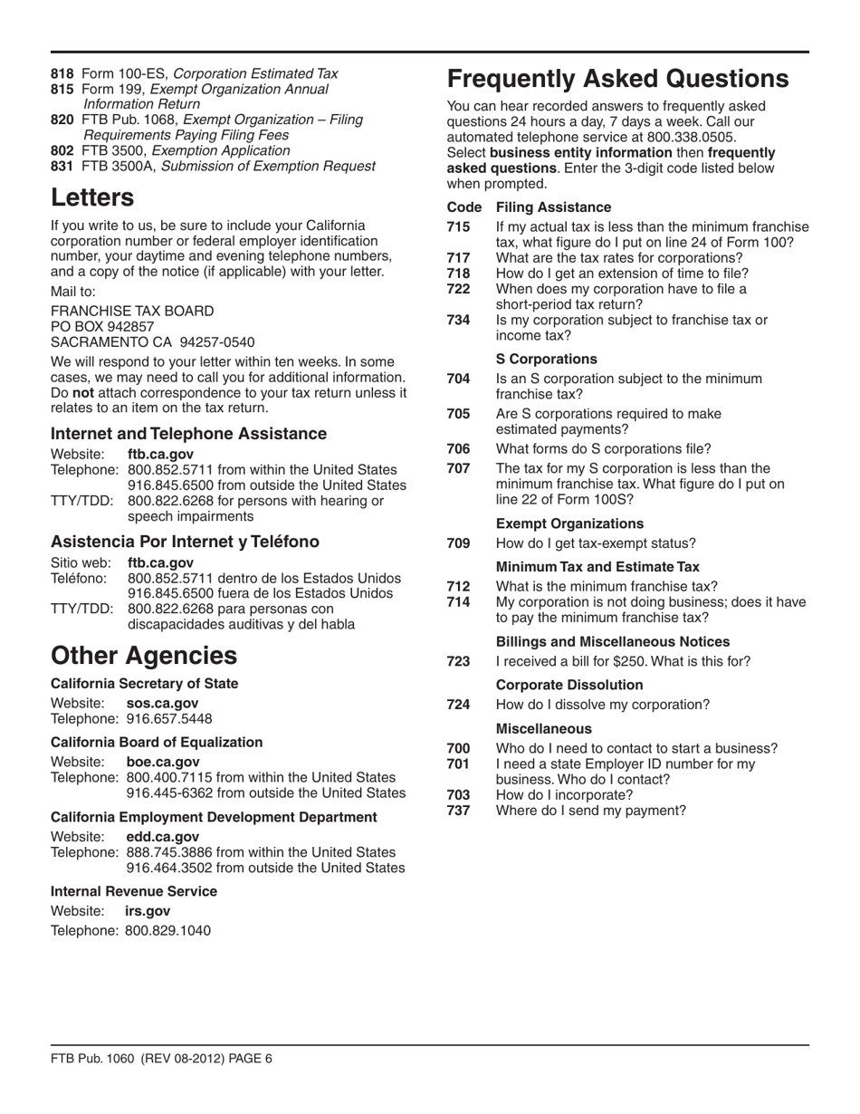 Ftb Publication 1060 - Guide for Corporations Starting Business in California - California, Page 6