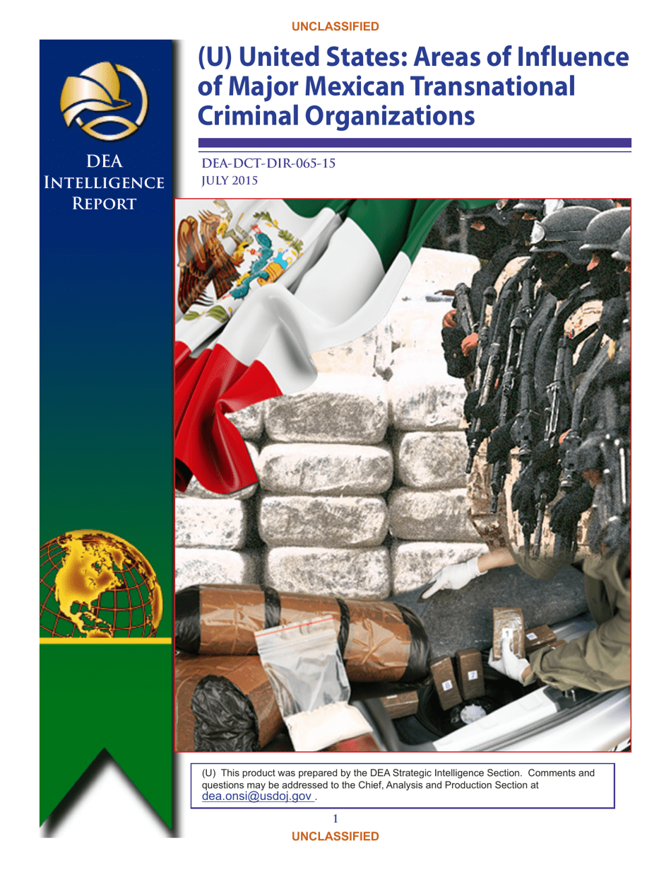 Form DEA-DCT-DIR-065-15 United States: Areas of Influence of Major Mexican Transnational Criminal Organizations, Page 1