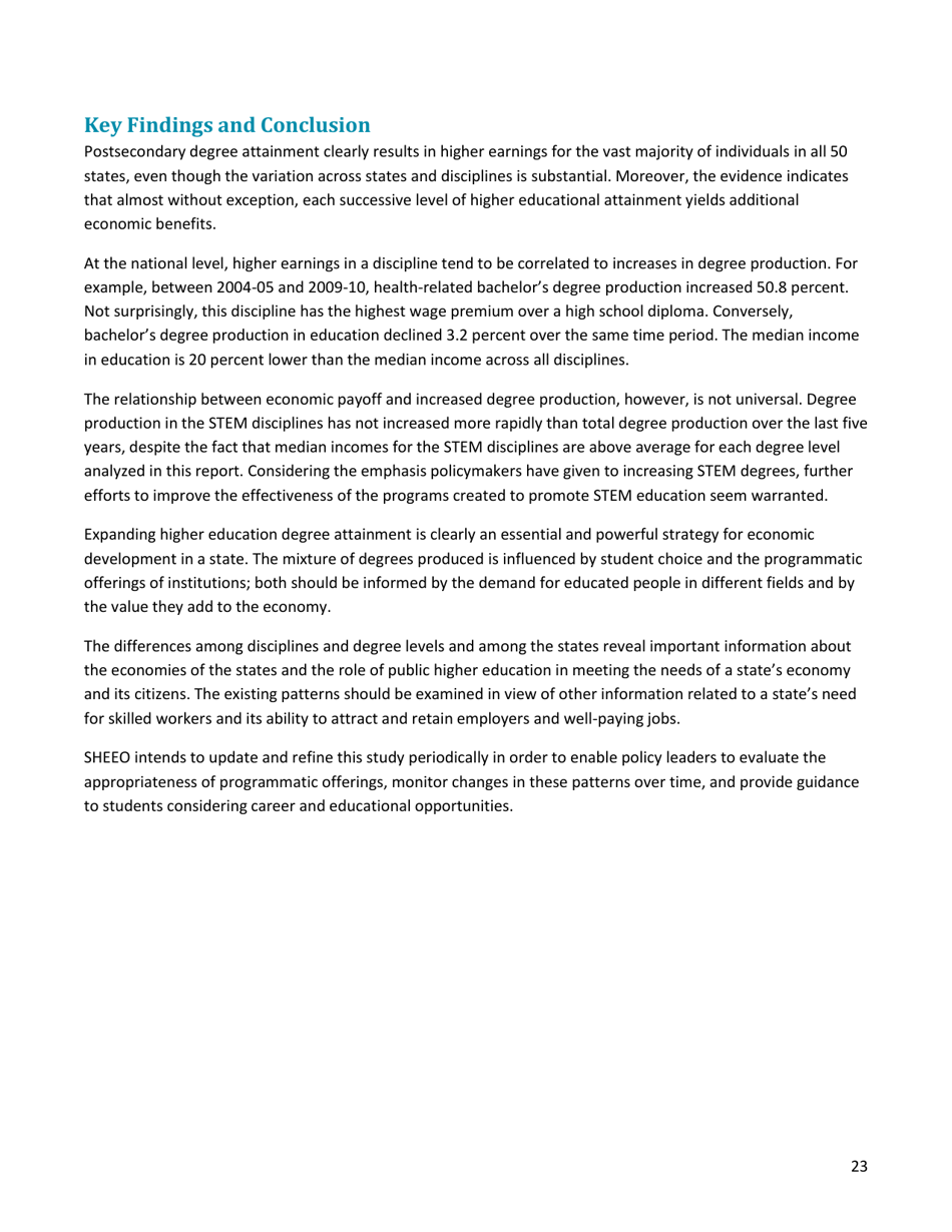 The Economic Benefit of Postsecondary Degrees: a State and National Level Analysis - State Higher Education Executive Officers, Page 23