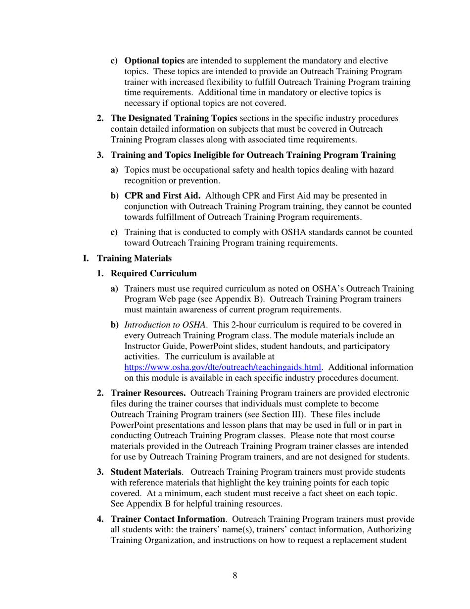 Outreach Training Program Requirements, Page 12