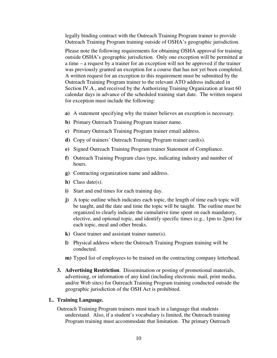 Outreach Training Program Requirements, Page 14