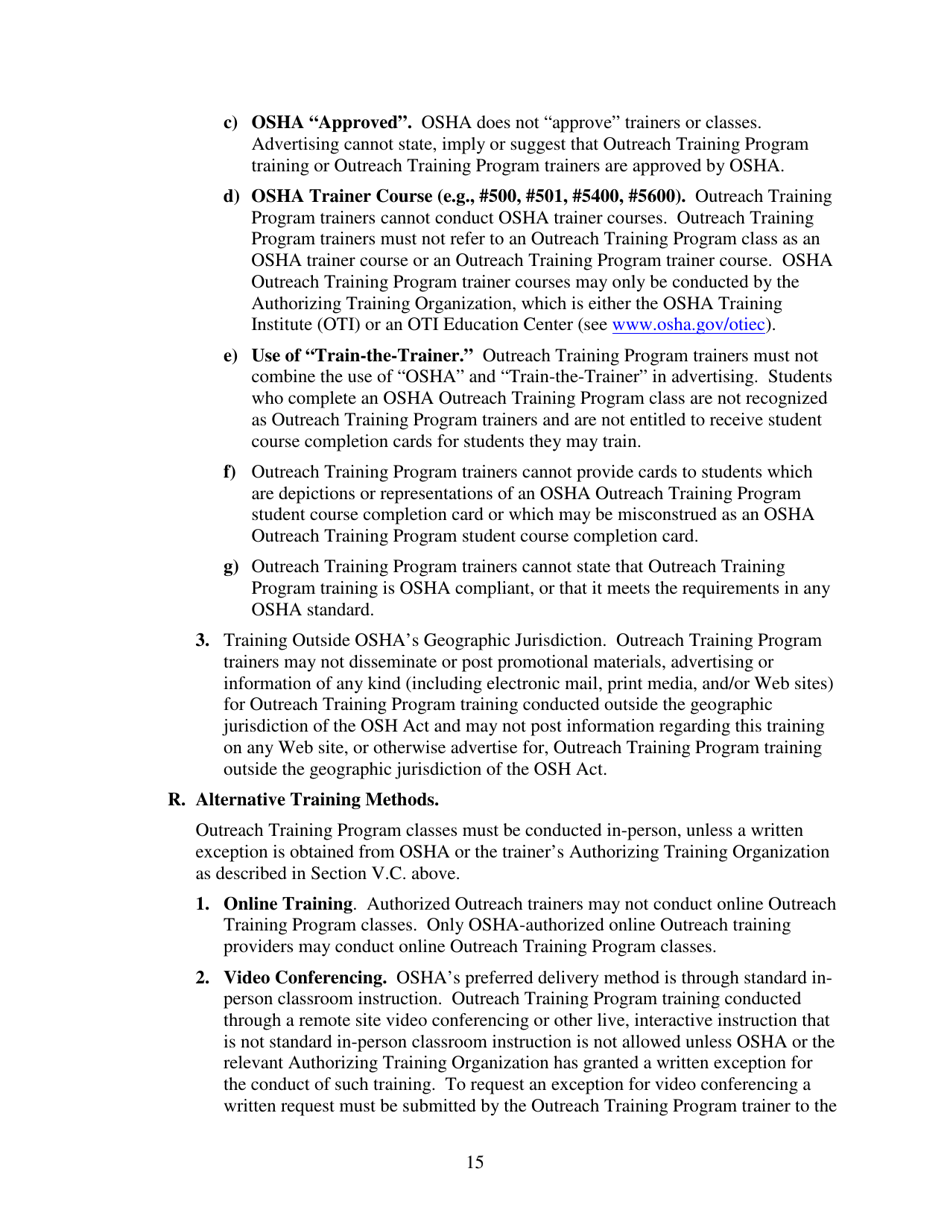 Outreach Training Program Requirements, Page 19