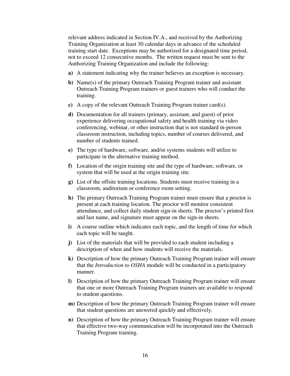 Outreach Training Program Requirements, Page 20