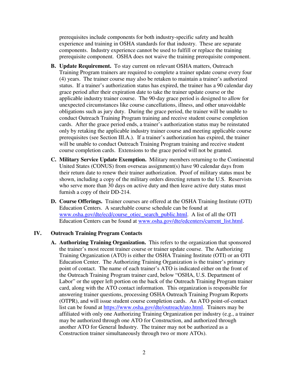 Outreach Training Program Requirements, Page 6