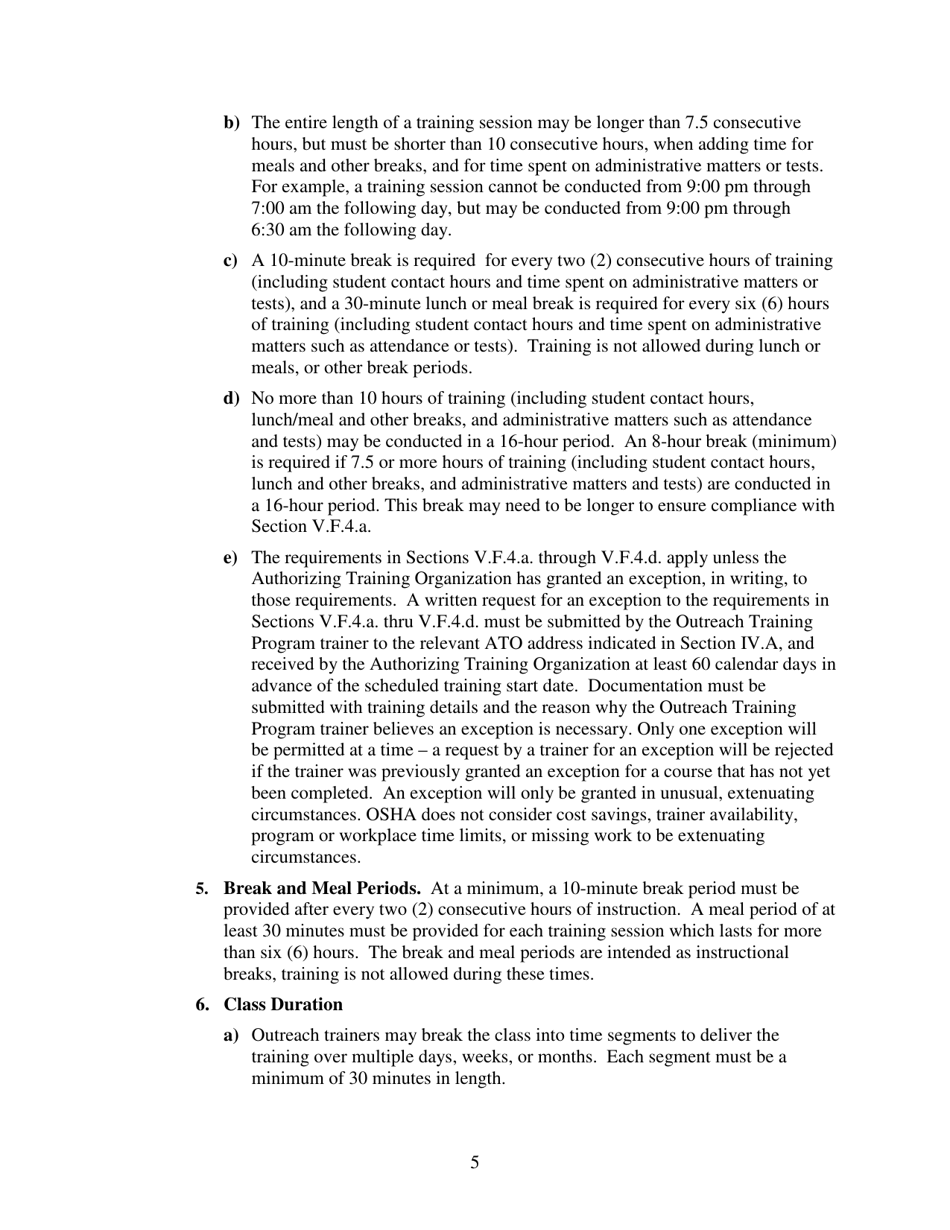 Outreach Training Program Requirements, Page 9