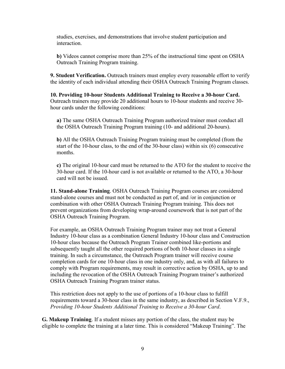 Outreach Training Program Requirements, Page 15