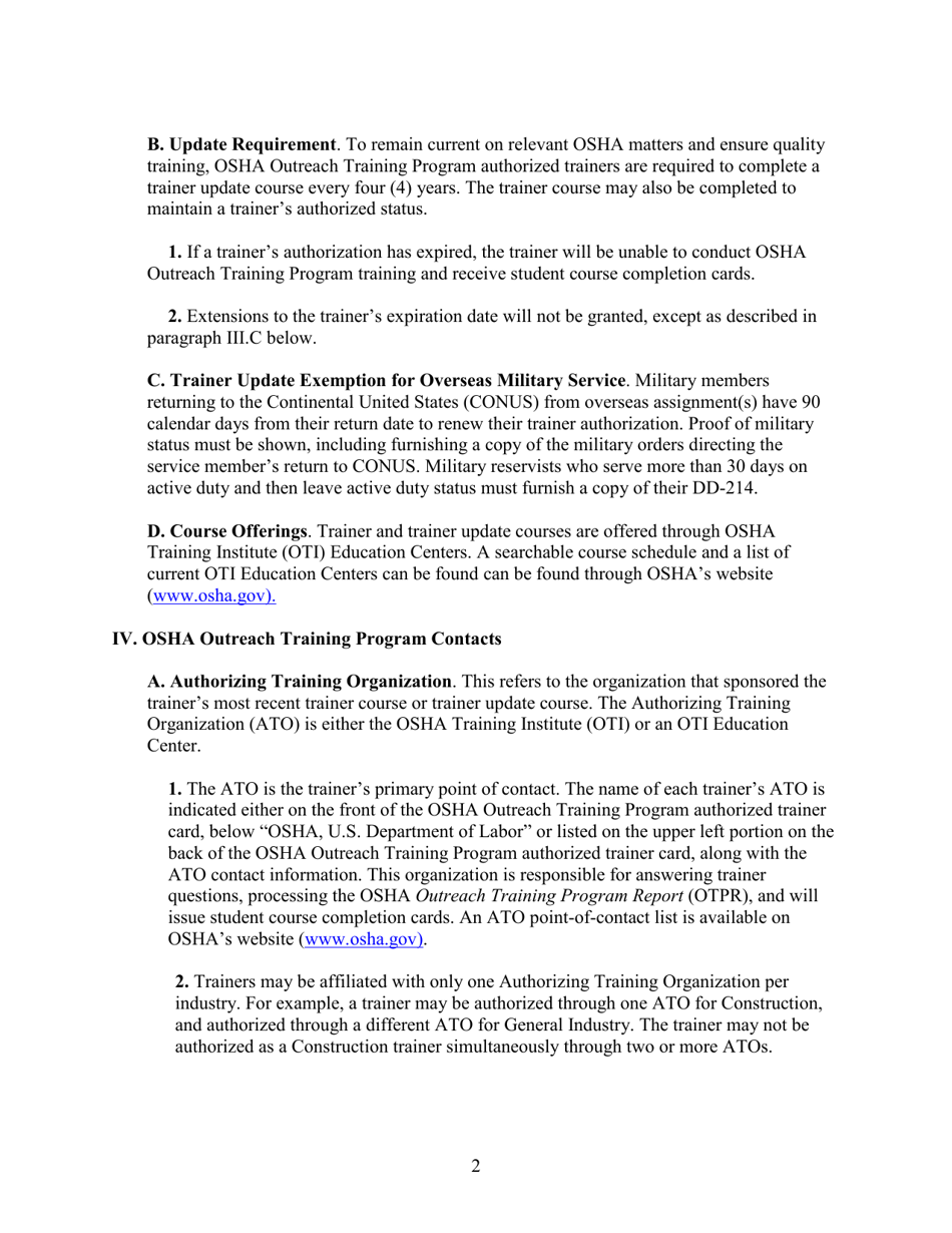Outreach Training Program Requirements, Page 8