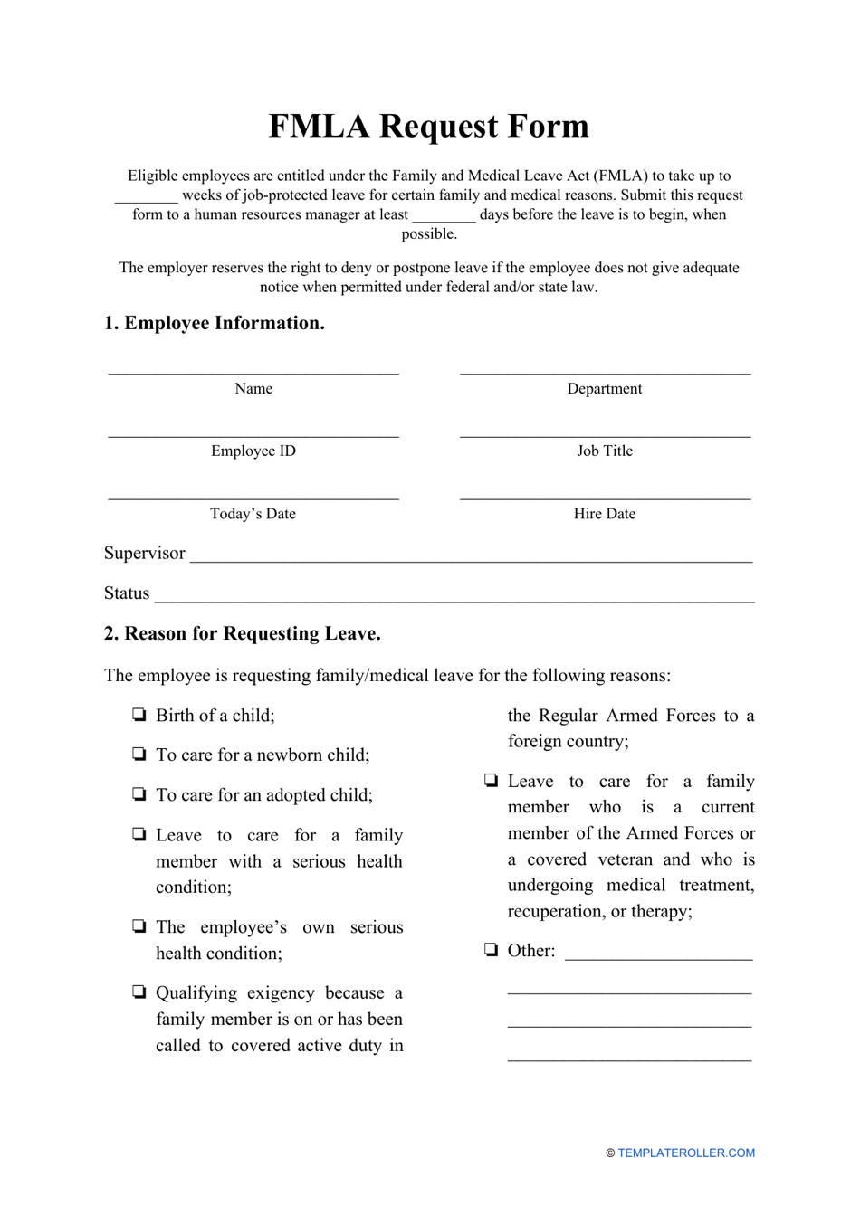 Printable Fmla Form Printable Forms Free Online