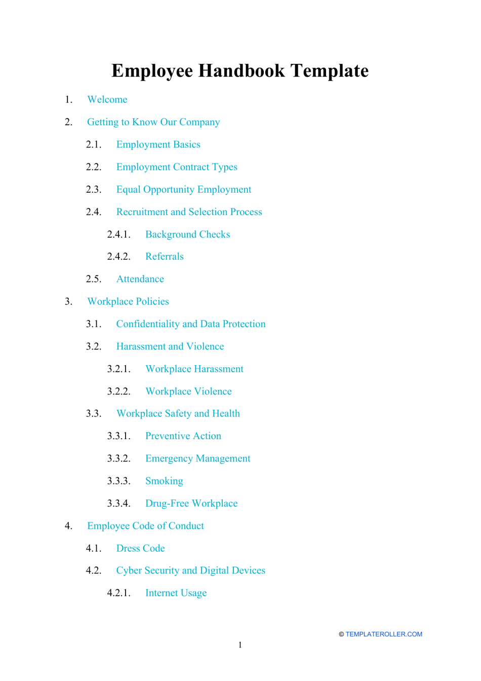 Washington State Employee Handbook Template