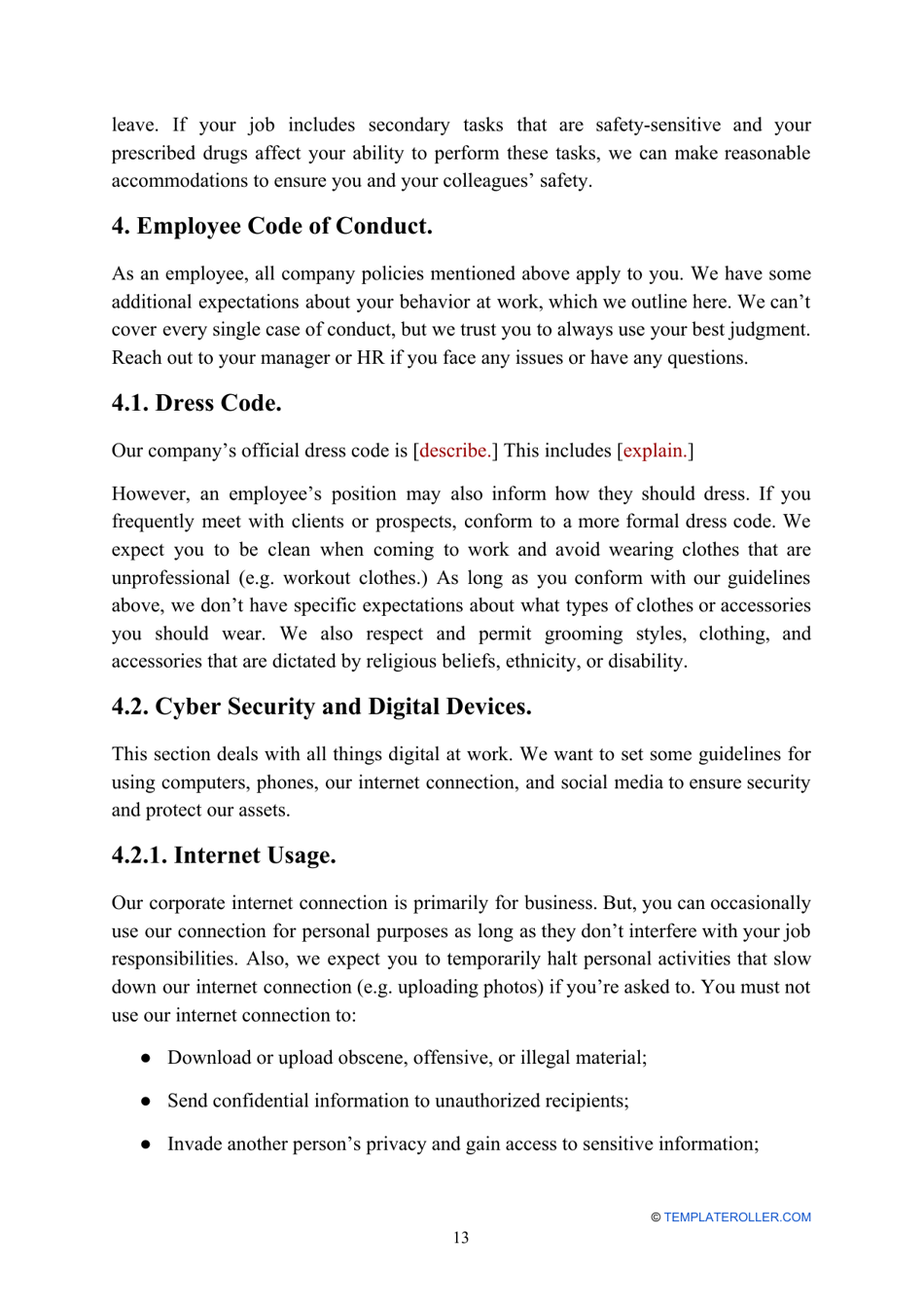 Employee Handbook Template, Page 13