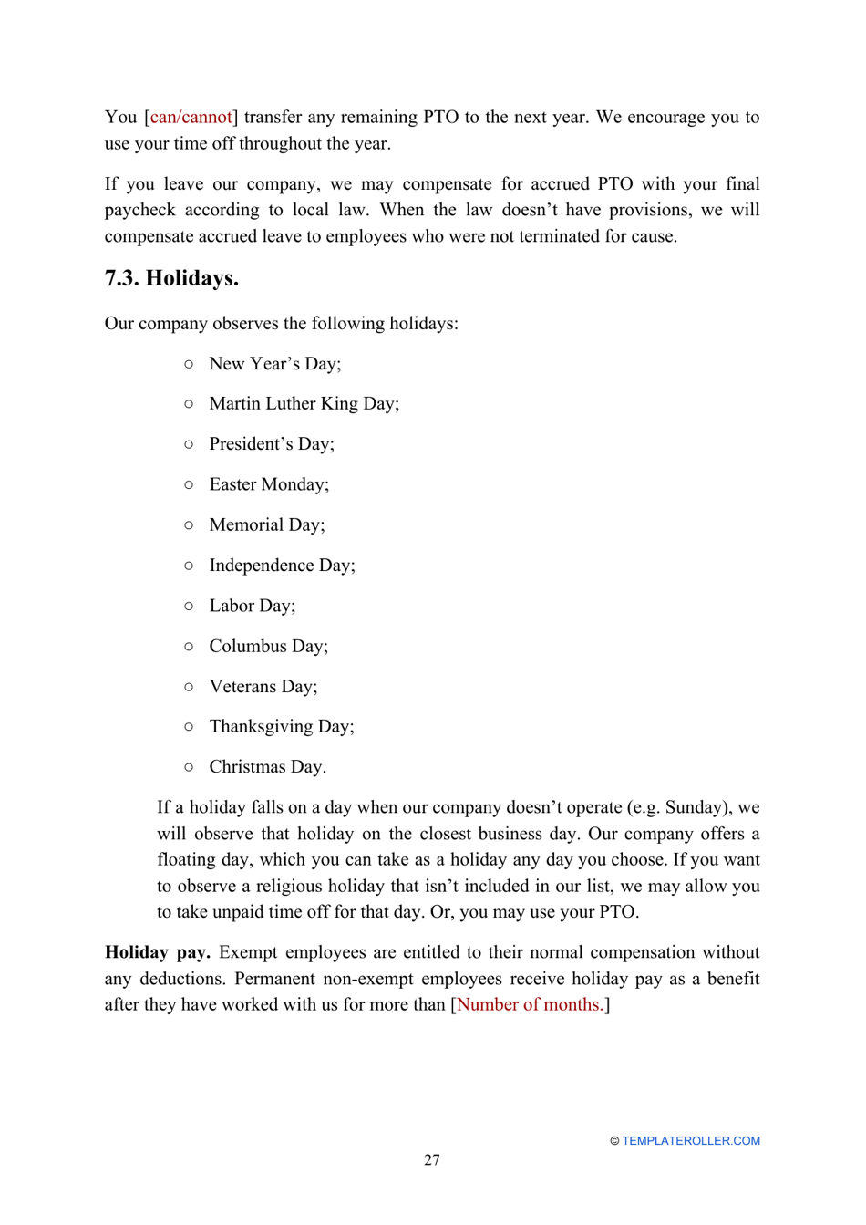 Employee Handbook Template, Page 27