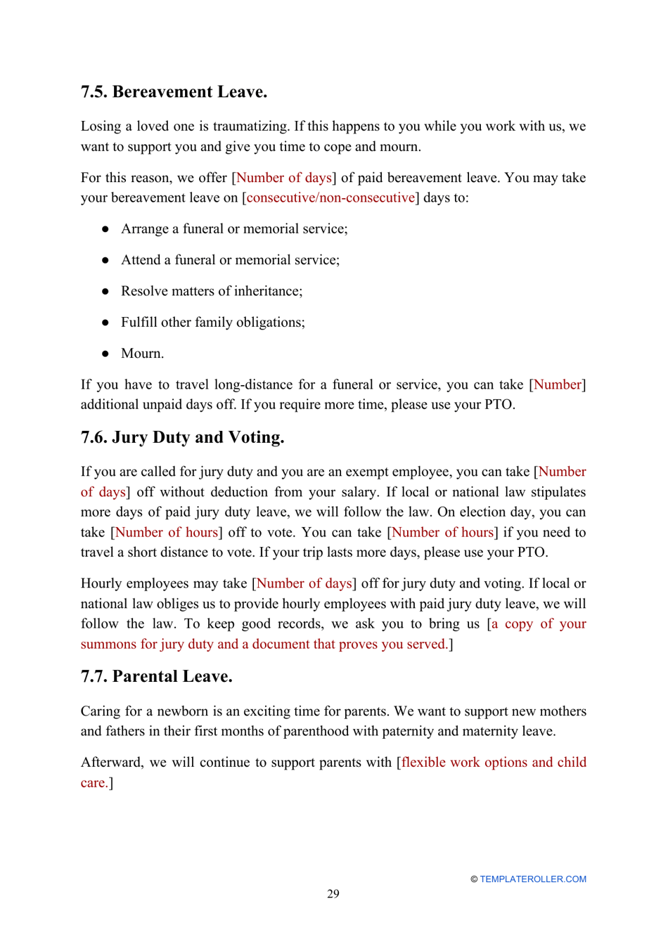 Employee Handbook Template, Page 29