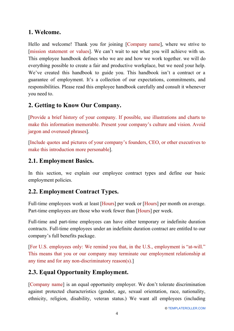 Employee Handbook Template, Page 4