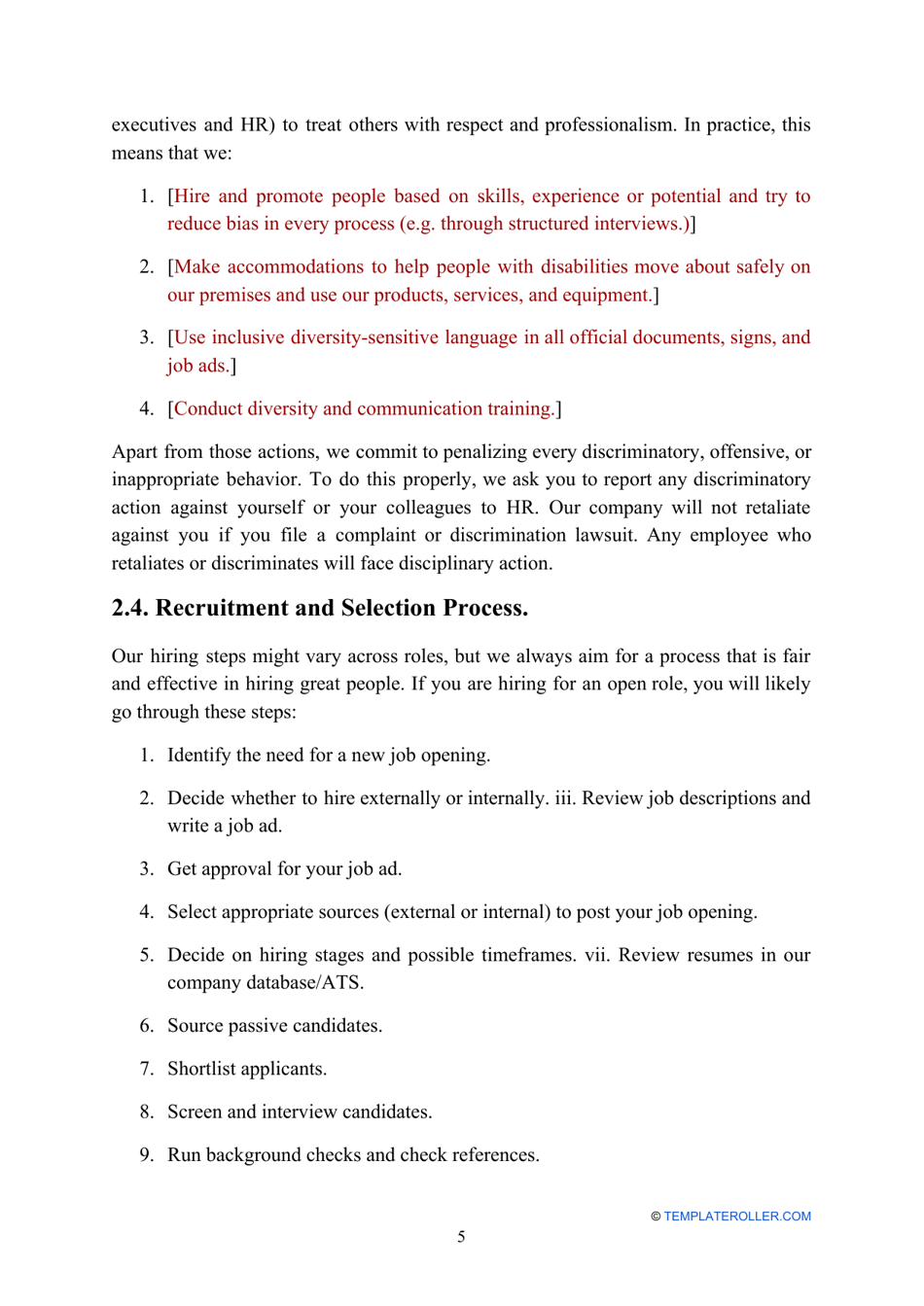 Employee Handbook Template, Page 5