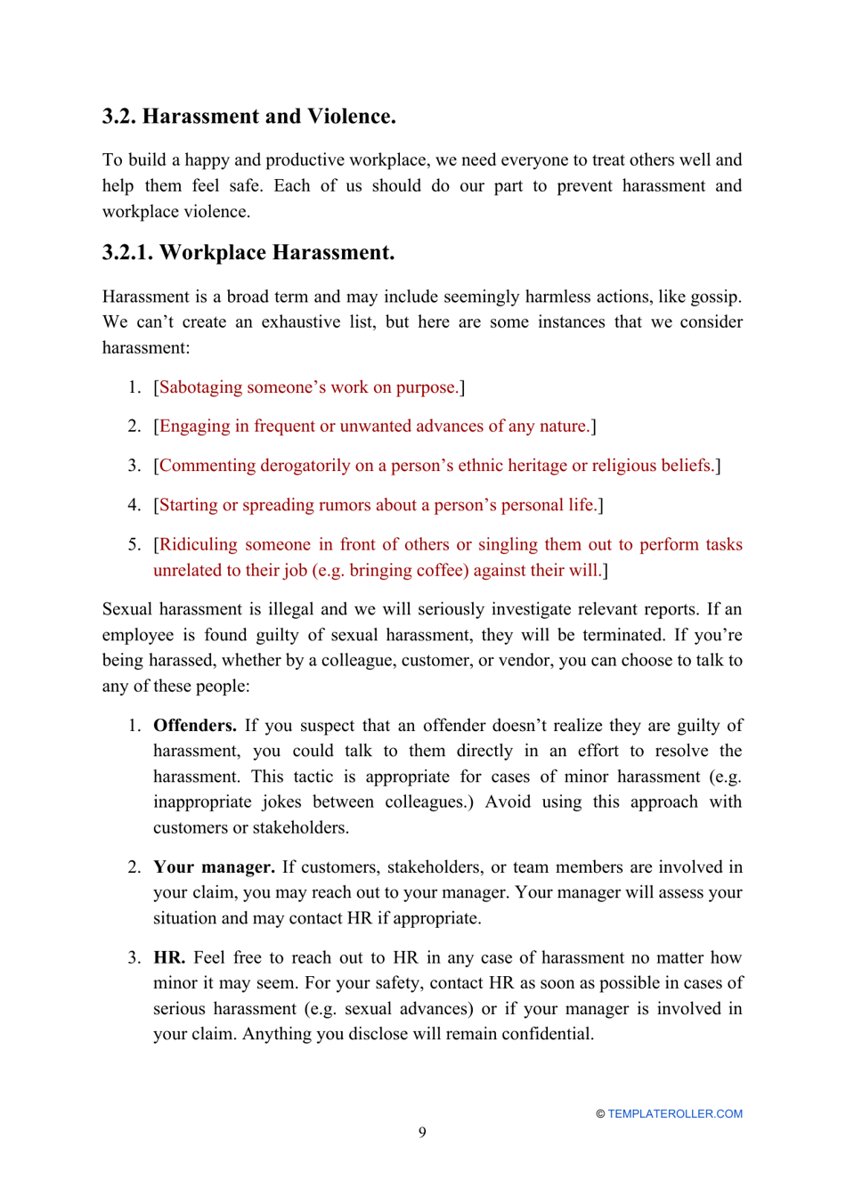 Employee Handbook Template, Page 9