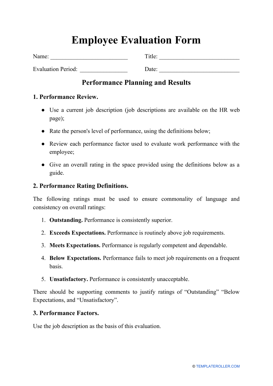 Employee Evaluation Form, Page 1