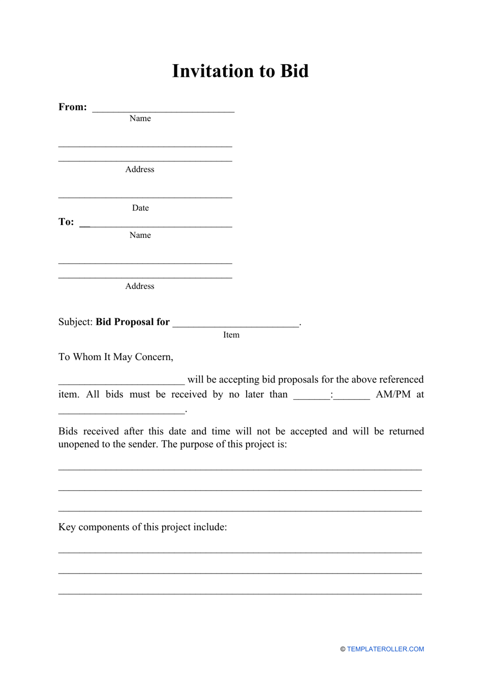 Invitation to Bid Template, Page 1